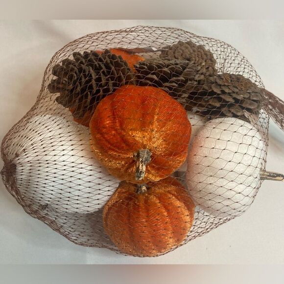 10 Pc White Orange Pumpkins Gourds Pinecones Fall Tiered Tray Table Decor Craft - Picture 2 of 4
